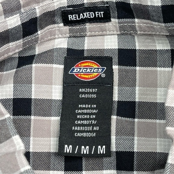 Dickies Shirt Button Plaid Black White Grey Long Sleeve Cotton Outdoor Work - Picture 14 of 16